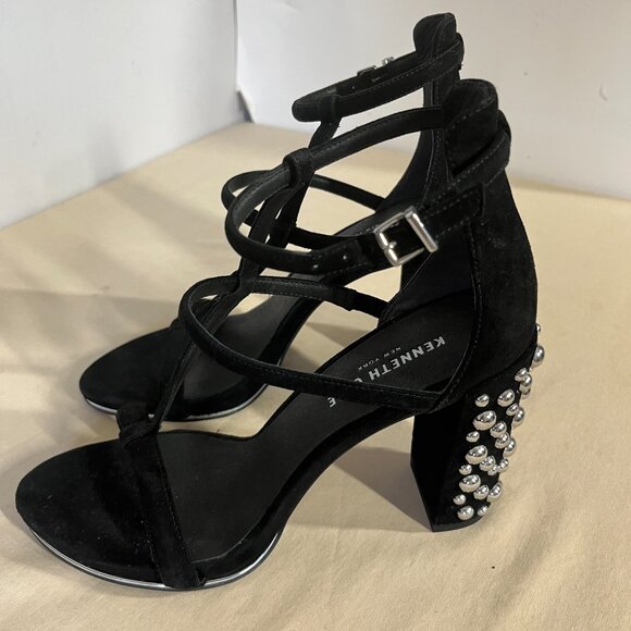 Kenneth Cole New York Sandals 8.5M Black Leather Upper Studded Deandra Suede - Picture 4 of 13